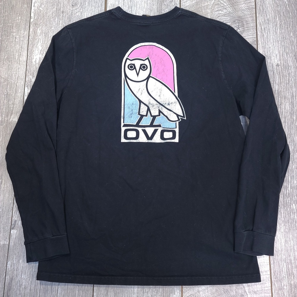 OVO Shirt Mens Large Black Cotton Long Sleeve Octobers Very Own Drake Top